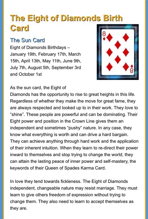 eight of diamonds birth card